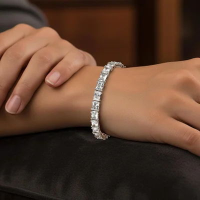 5x7mm Square Tennis Bracelet by Gemsme, 5*7mm Stone White