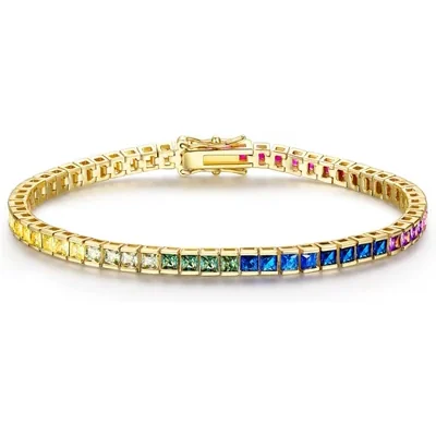 Dainty Rainbow Tennis Bracelet by Gemsme, 18K Yellow Gold · Princess · Cut (bezel Set) · 2.5mm