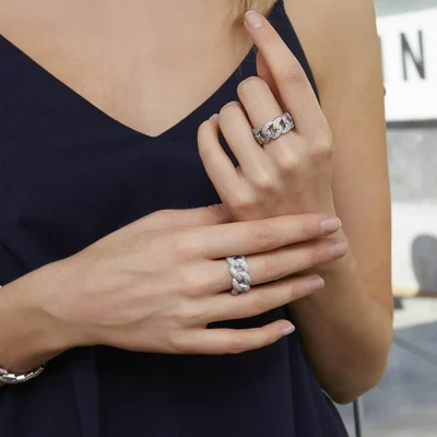 Cuban Statement Ring by Gemsme, 3 Row · White Gold
