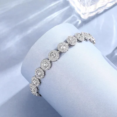 Tennis Bracelet in Six Settings by Gemsme, 1Row Halo White