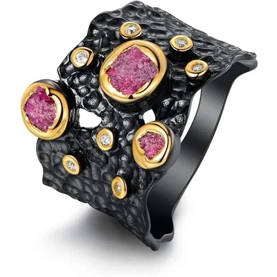 Black and Pink Statement Ring by Gemsme