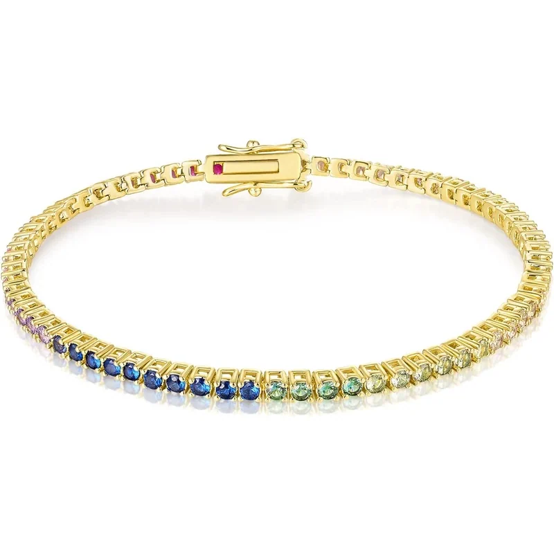 Dainty Rainbow Tennis Bracelet by Gemsme, 18K Yellow Gold · 4-Prong Round · 2.0mm