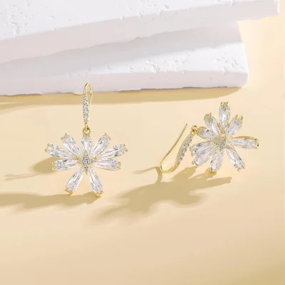 Flower and Teardrop Drop Earrings by Gemsme, Flower 1-gold