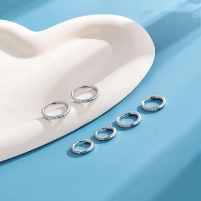 Huggie Hoop Set, Three Pairs by Gemsme, White (8mm/10mm/12mm)