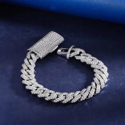 Heavy Iced Cuban Bracelet, 10 to 13mm by Gemsme, 10mm · White Gold Plated