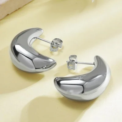 Chunky Moon Studs by Gemsme, Silver