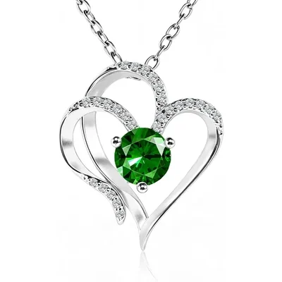 Heart Locket Necklace by Gemsme, Green · White Gold Plated