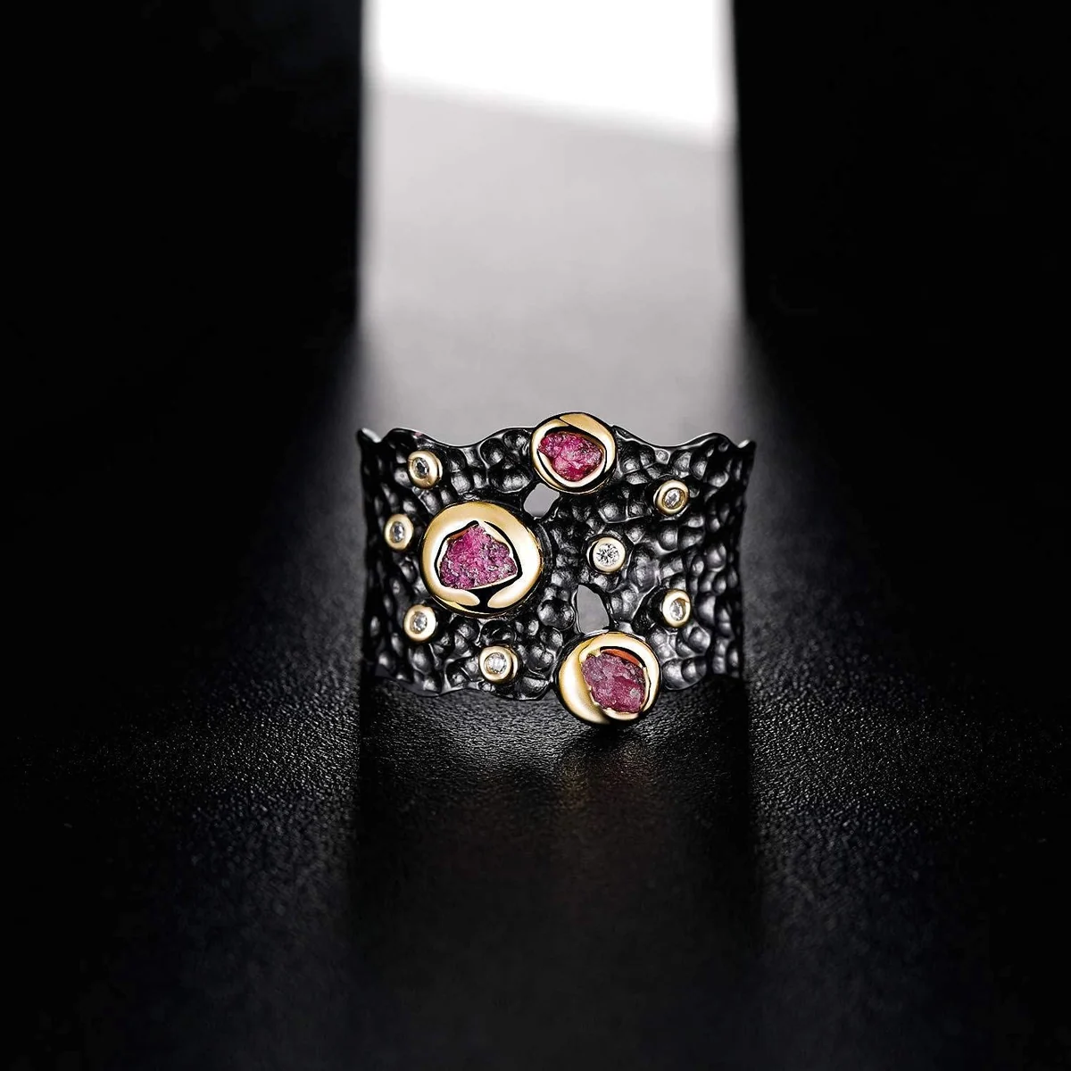 Black and Pink Statement Ring by Gemsme
