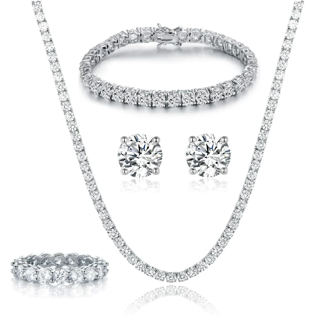 Four-Piece Tennis Set with Band Ring by Gemsme, White