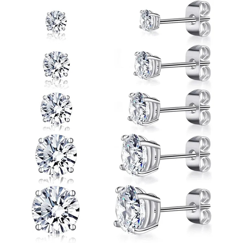 Round and Square Stud Set by Gemsme, 3-7mm White Gold · Round 4 Prong