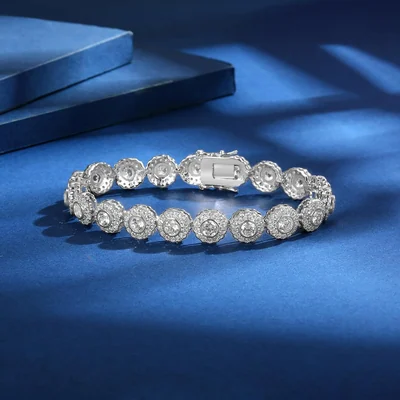 Princess-Cut Halo Tennis Bracelet by Gemsme, Round Halo White Gold