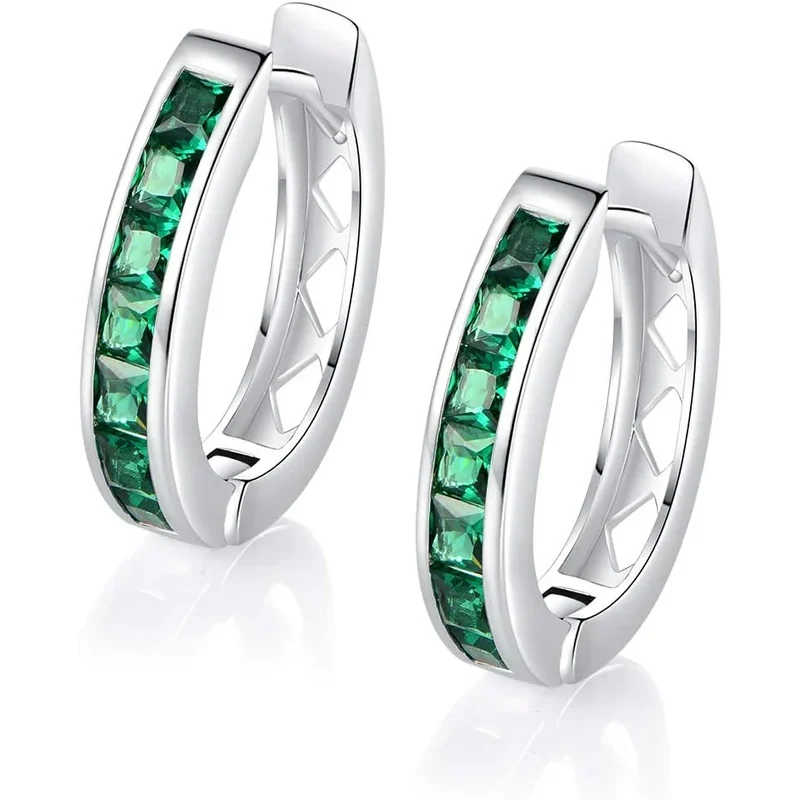 Green Stone Hoop Earrings by Gemsme