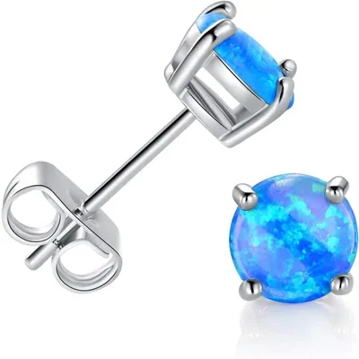 Created Opal Stud Earrings by Gemsme, Blue