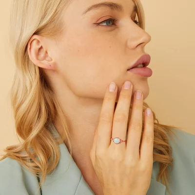 Braided Created Opal Band Ring by Gemsme, Rose Gold Plated
