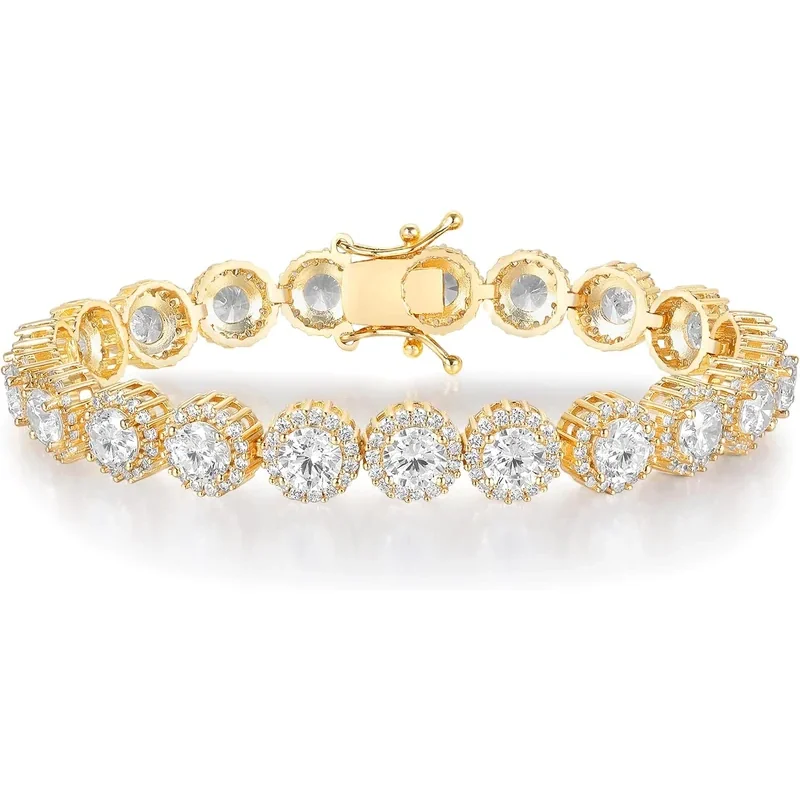 Halo Tennis Bracelet, One Row by Gemsme, 5mm Yellow Gold