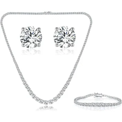 Four-Piece Tennis Set with Band Ring by Gemsme, 3 Set Pcs White