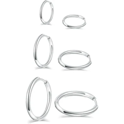 Huggie Hoop Set, Three Pairs by Gemsme, White (12mm/14mm/16mm)
