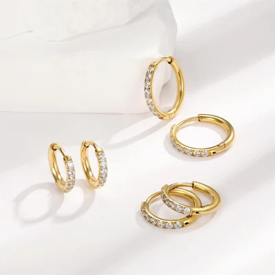 Huggie and Stud Set, Six Pairs by Gemsme, Gold (hoops 8/10/12mm studs 3/4/5mm)