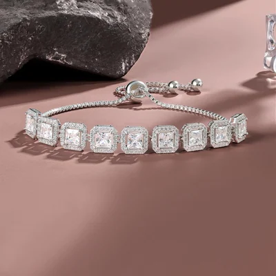 Adjustable Halo Tennis Bracelet by Gemsme, Halo · 4*4mm · White
