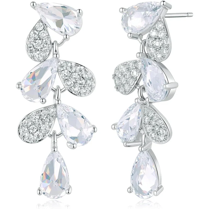 Bridal Drop Earrings by Gemsme, White ยท Leaf Shape
