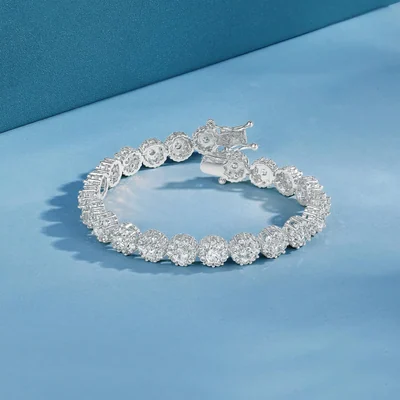 Halo Tennis Bracelet, One Row by Gemsme, 3.5mm White Gold Halo