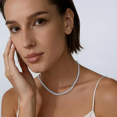 4mm Tennis Necklace by Gemsme, White Gold Plated