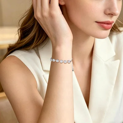 Adjustable Halo Tennis Bracelet by Gemsme, Halo · 5*5mm · White
