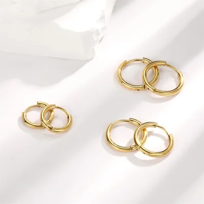 Huggie and Stud Set, Six Pairs by Gemsme, Gold (hoops 12/14/16mm studs 3/4/5mm)