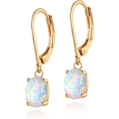 Oval Created Opal Drop Earrings by Gemsme, Gold · 6*8mm Oval Created Opal