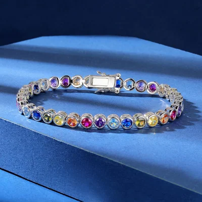 4mm Bezel Rainbow Tennis Bracelet by Gemsme, 4mm Bezel Bracelet · White Gold