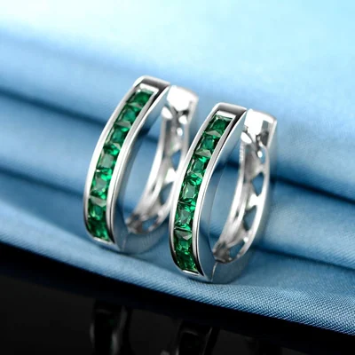 Green Stone Hoop Earrings by Gemsme