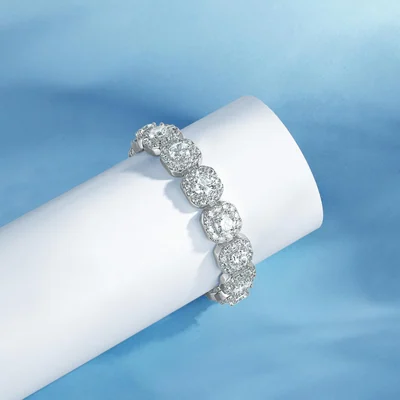 Square Halo Tennis Bracelet by Gemsme, Wide Square White