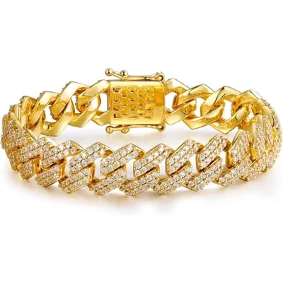 Heavy Iced Cuban Bracelet, 10 to 13mm by Gemsme, 13mm · Gold Plated