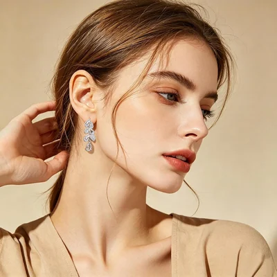 Bridal Drop Earrings by Gemsme, White · Leaf Shape