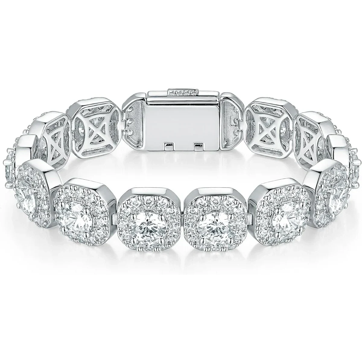 Square Halo Tennis Bracelet by Gemsme, Wide Square White