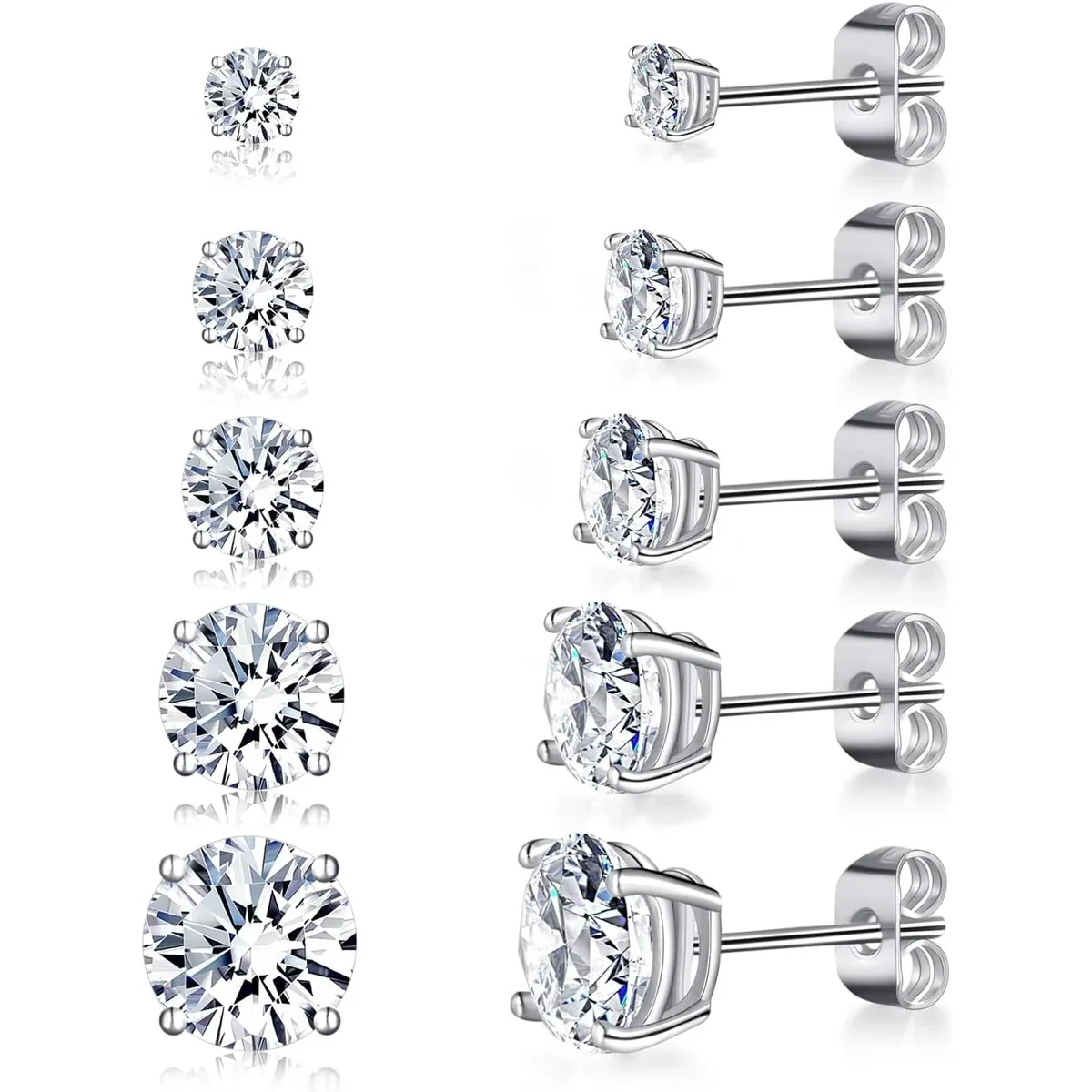 Round and Square Stud Set by Gemsme, 3-7mm White Gold · Round 4 Prong