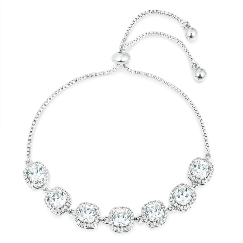 Adjustable Halo Tennis Bracelet by Gemsme, Halo · 5*5mm · White