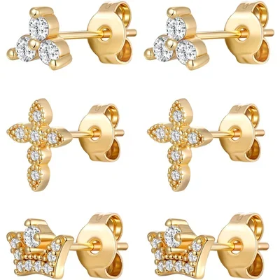 Small Gold Studs, Three Pairs by Gemsme