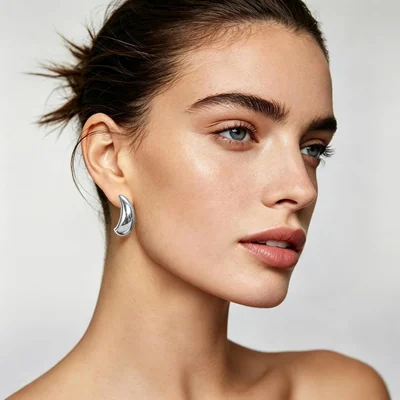 Chunky Moon Studs by Gemsme, Silver