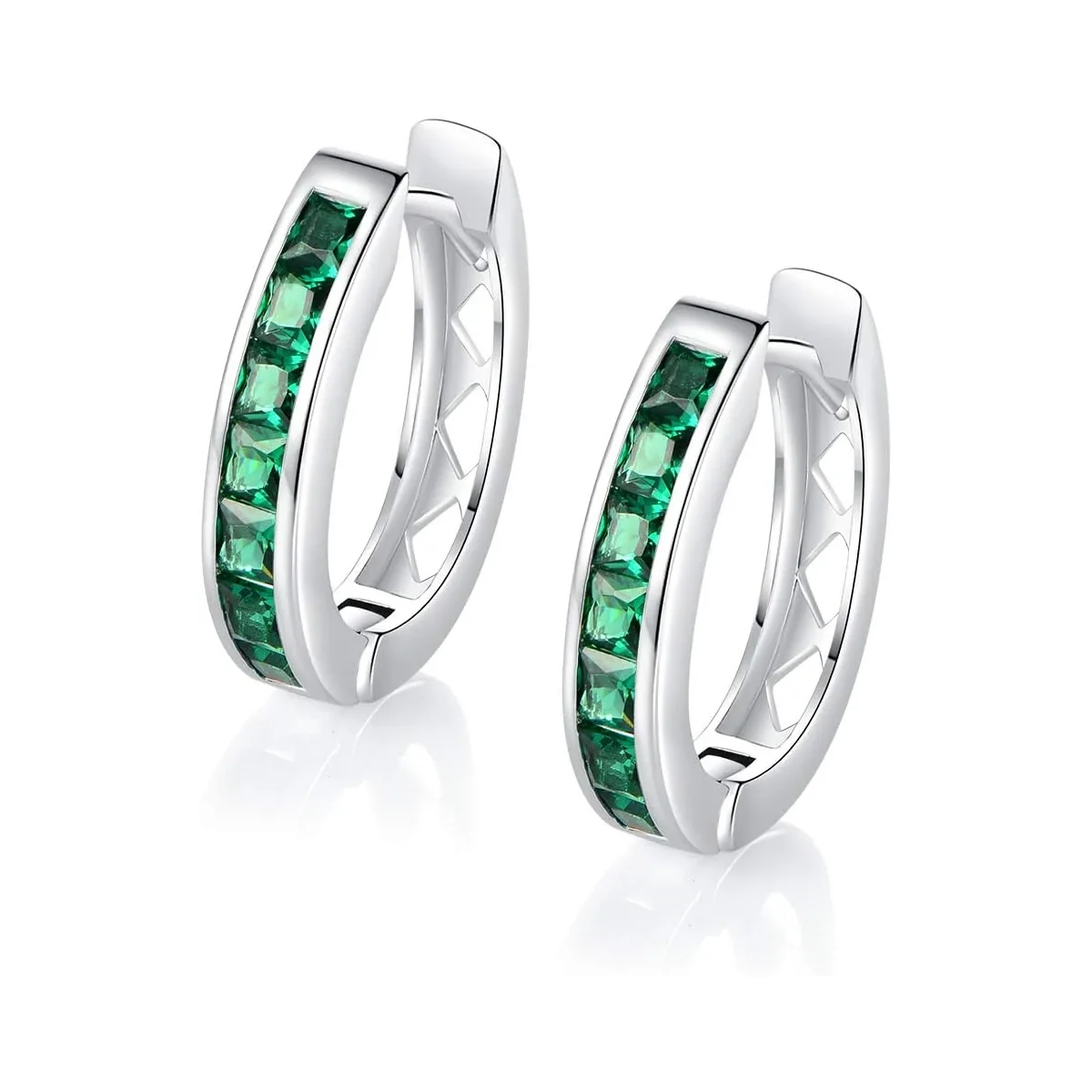 Green Stone Hoop Earrings by Gemsme