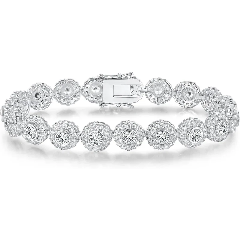 Tennis Bracelet in Six Settings by Gemsme, 1Row Halo White
