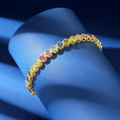 4mm Bezel Rainbow Tennis Bracelet by Gemsme, 4mm Bezel Bracelet · Gold