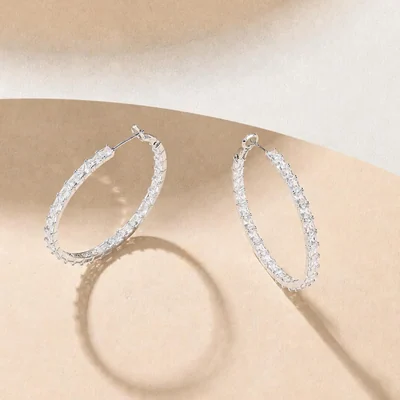 Inside-Out Baguette Hoops by Gemsme, White Gold