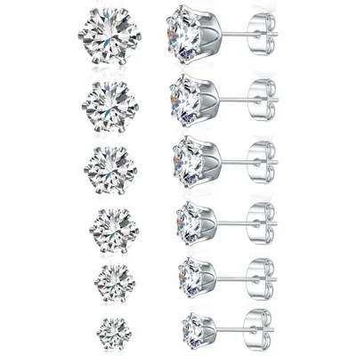 Round and Square Stud Set by Gemsme, 3-8mm White Gold · Round 6 Prong