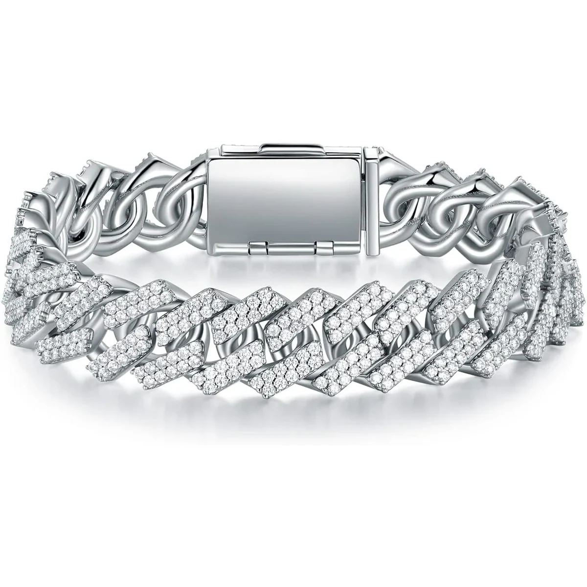 Heavy Iced Cuban Bracelet, 10 to 13mm by Gemsme, 13mm · White Gold Plated