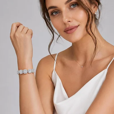 Square Halo Tennis Bracelet by Gemsme, Wide Square White