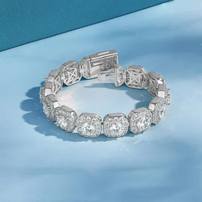Square Halo Tennis Bracelet by Gemsme, Wide Square White
