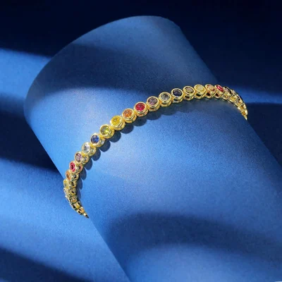 3mm Bezel Rainbow Tennis Bracelet by Gemsme, Gold Plated