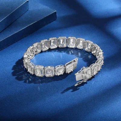 Princess-Cut Halo Tennis Bracelet by Gemsme, Rectangle Halo White Gold