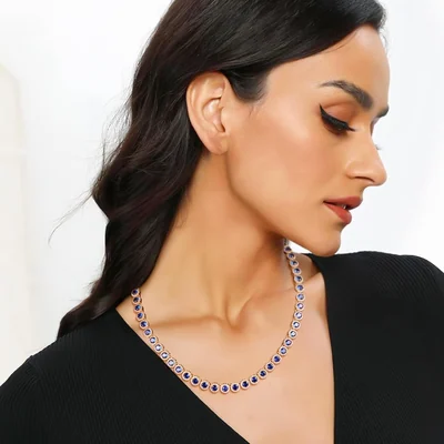 5mm Halo Tennis Necklace by Gemsme, Yellow Gold · Blue